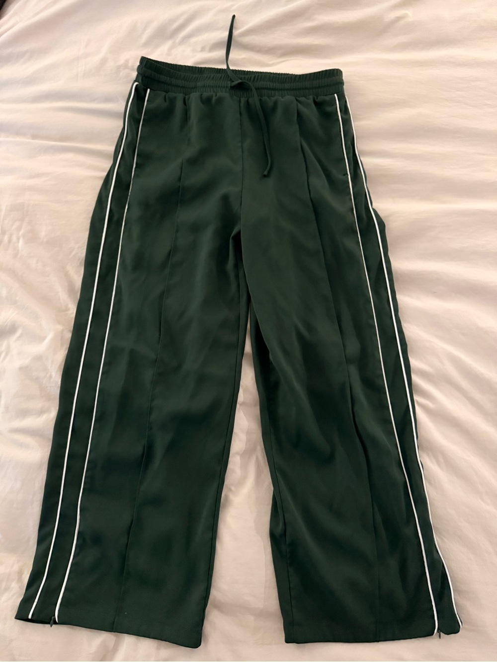 Dark Green Track Pants with White Piping